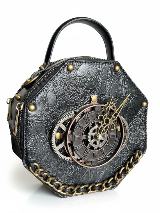 Handbags - Black Steampunk Octagon Clock Face Handbag - great condition
